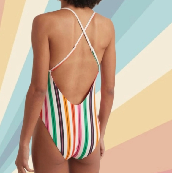 NWT Marine Layer Tahiti Cross Back One Piece Two-Tone Multi Stripe Swimming Suit - Picture 3 of 8